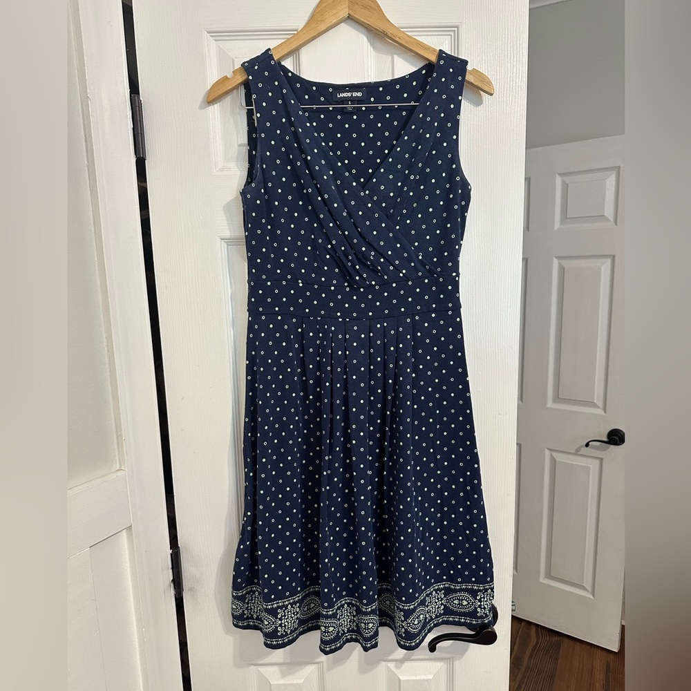 Lands' End Navy and White MIDI Dress